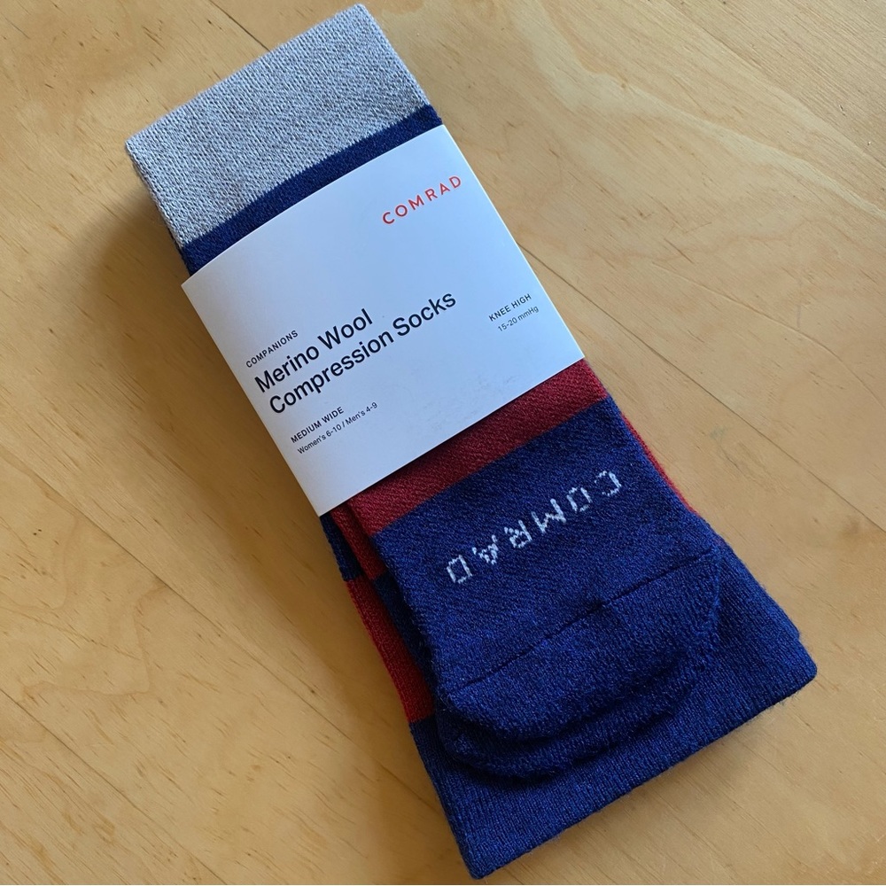 Comrad Merino Wool Knee High Compression Socks Navy Stripe Unisex MW Brand New